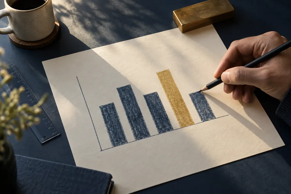 Editorial illustration: a pencil beside a hand-drawn chart, not actual campaign results.